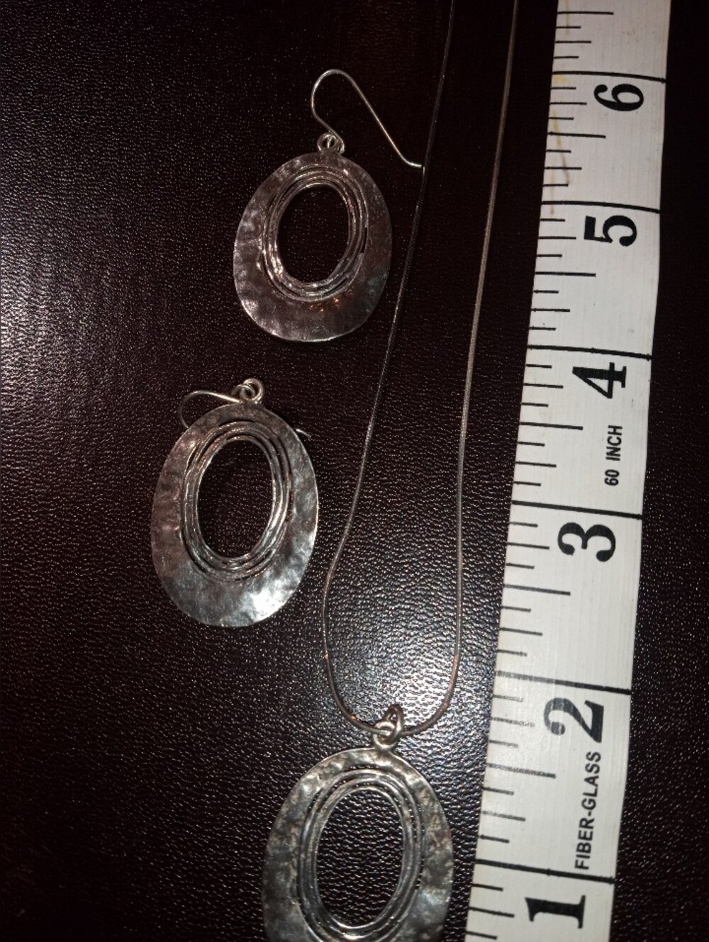 Hammered Oval Drop Earrings And Necklace Set - Sterling Silver